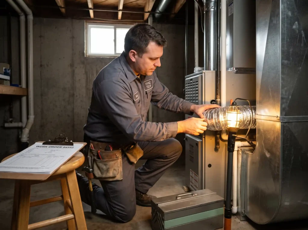 Deco Furnish guide licensed technician installing a new furnace