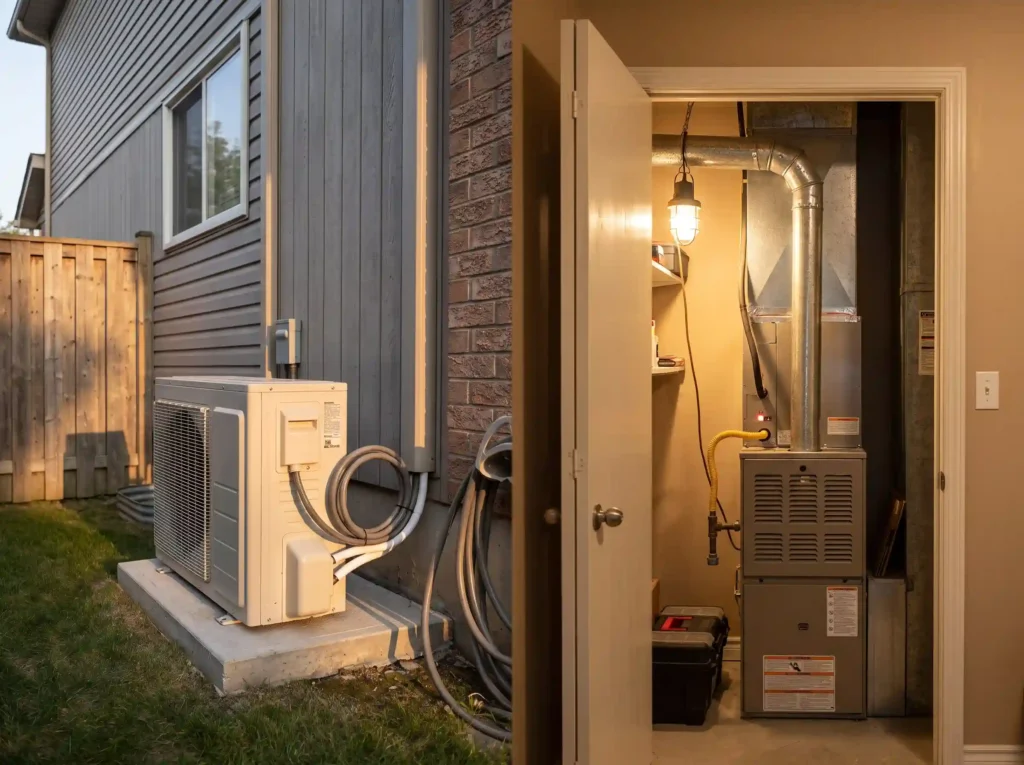 Heat pump and gas furnace replacement options side by side