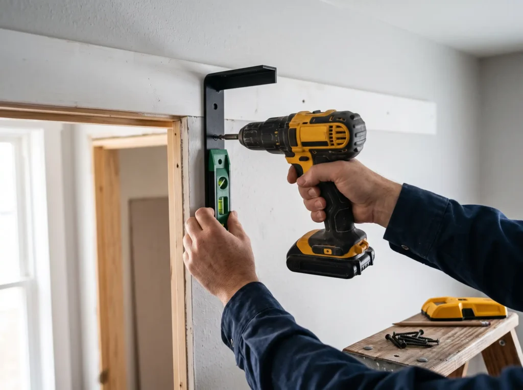 Installing barn door hardware track on a wall