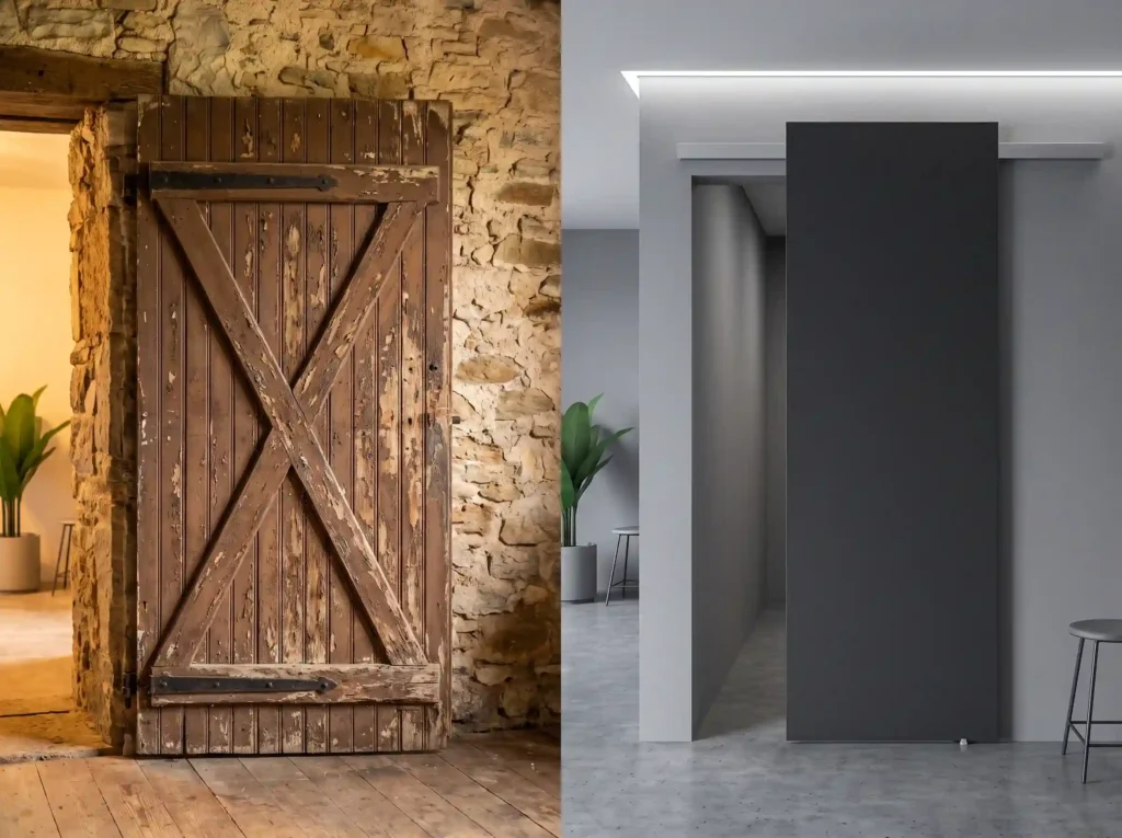 Rustic barn door style versus modern barn door style