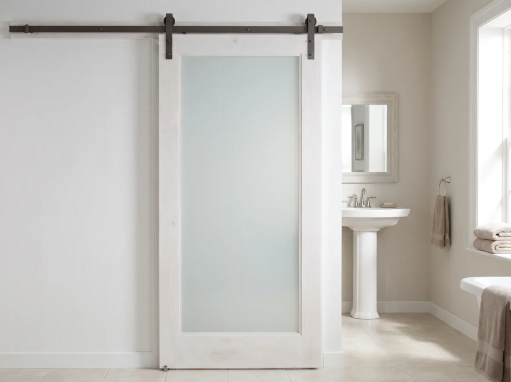 Sliding door on a bathroom entrance with a visible floor gap
