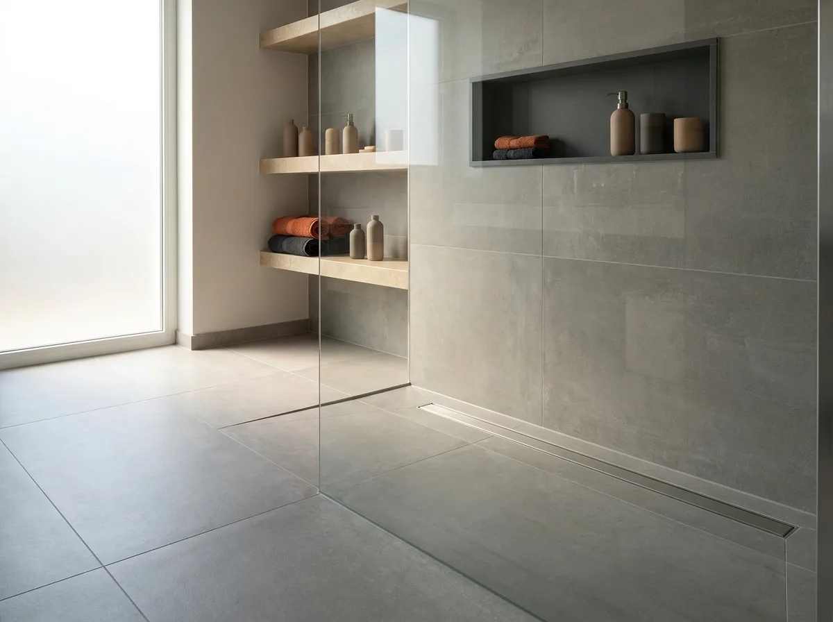 Shower Floor Tile: Pick a Style That Won't Fail in Year Three 4 Curbless walk-in shower with large format floor tile and a linear drain